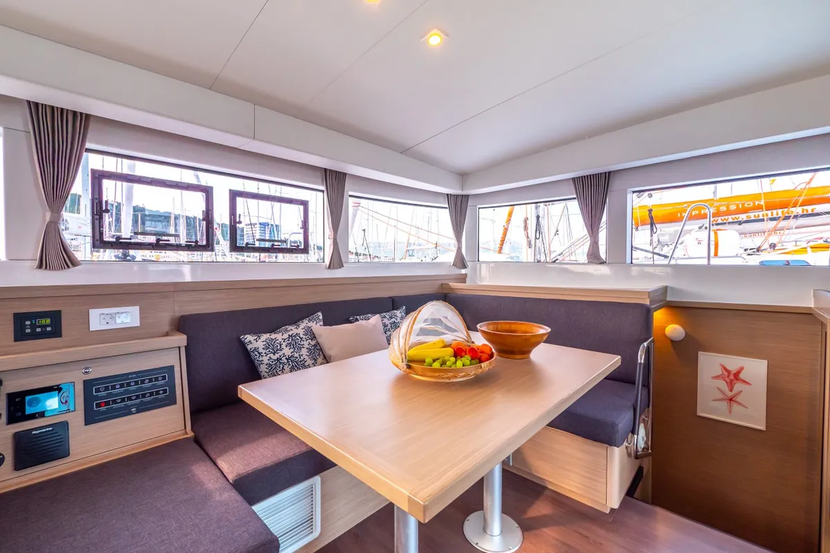 Salon of Osprey, a Lagoon 40 catamaran at Split, Croatia