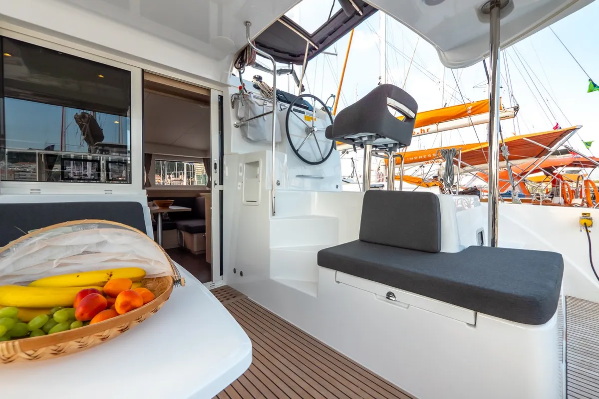 Deck of Osprey, a Lagoon 40 catamaran at Split, Croatia
