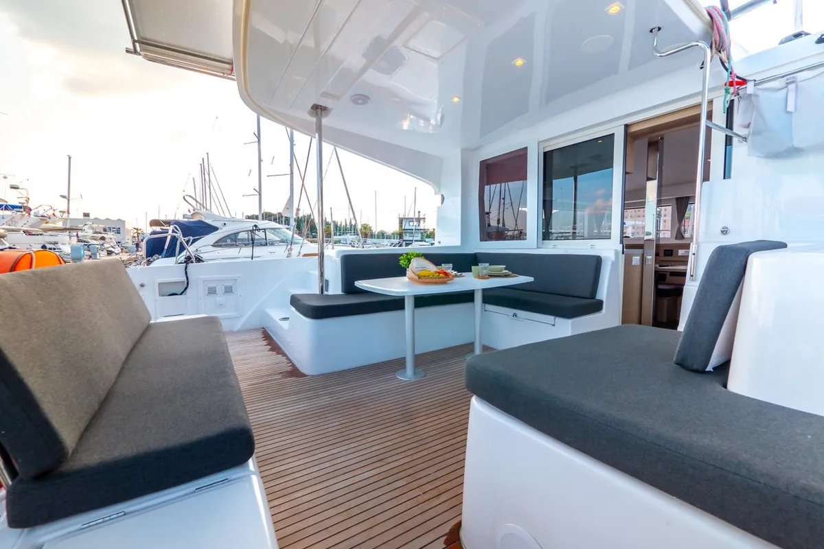 Deck of Osprey, a Lagoon 40 catamaran at Split, Croatia