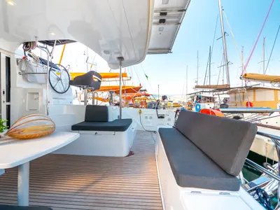 Deck of Osprey, a Lagoon 40 catamaran at Split, Croatia
