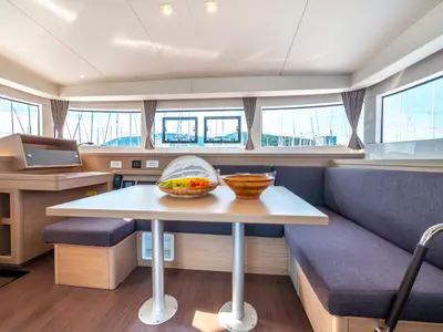 Salon of Osprey, a Lagoon 40 catamaran at Split, Croatia