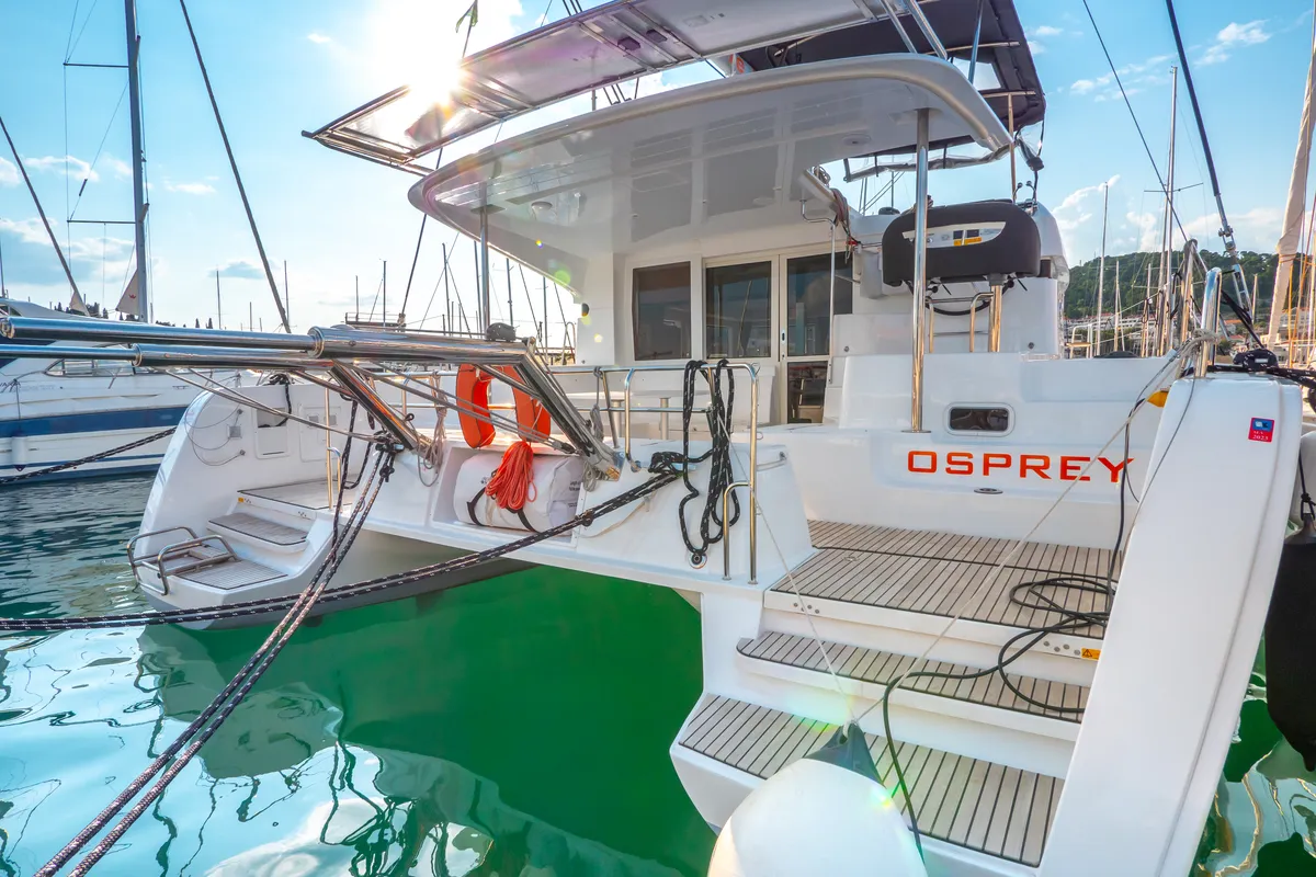 Exterior view of Osprey, a Lagoon 40 catamaran at Split, Croatia