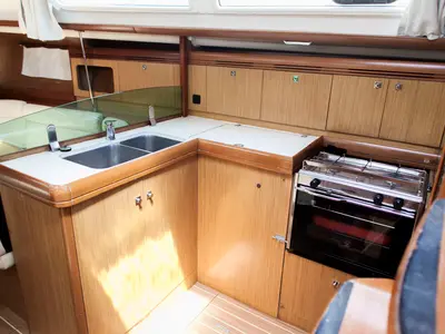 Galley of Formica, a Jeanneau Sun Odyssey 36i sailboat at Preveza, Greece