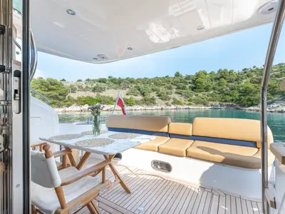 Deck of Anna Wo, a Princess 58 motor yacht at Šibenik, Croatia