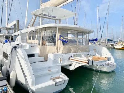 Exterior view of Kari, a Lagoon 46 catamaran at Šibenik, Croatia
