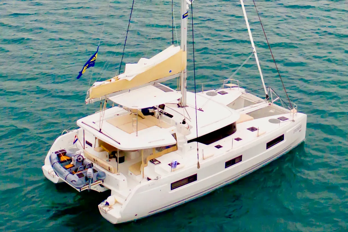 Exterior view of Kari, a Lagoon 46 catamaran at Šibenik, Croatia