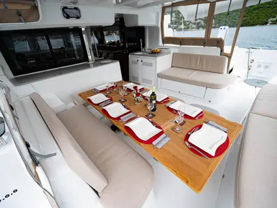 Deck of Kari, a Lagoon 46 catamaran at Šibenik, Croatia