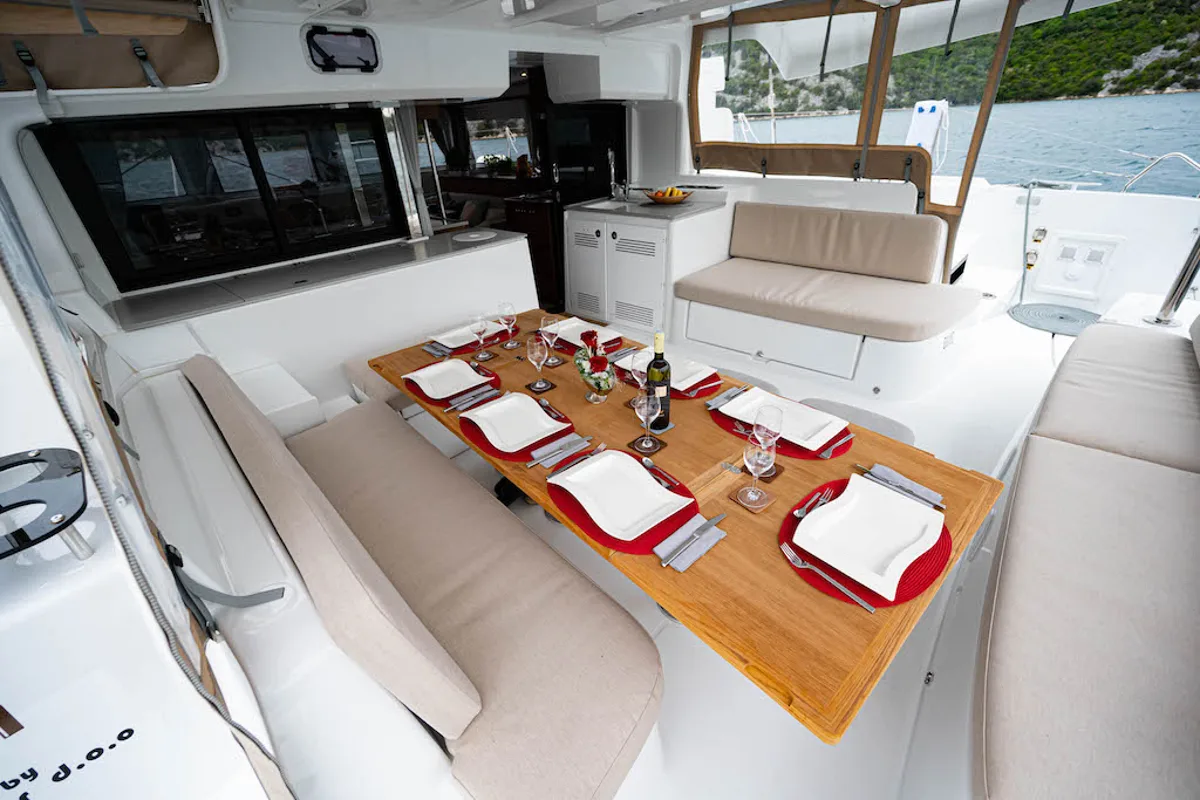 Deck of Kari, a Lagoon 46 catamaran at Šibenik, Croatia