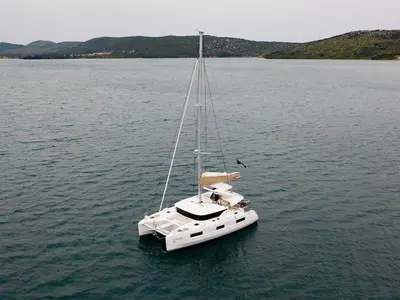 Exterior view of Kari, a Lagoon 46 catamaran at Šibenik, Croatia