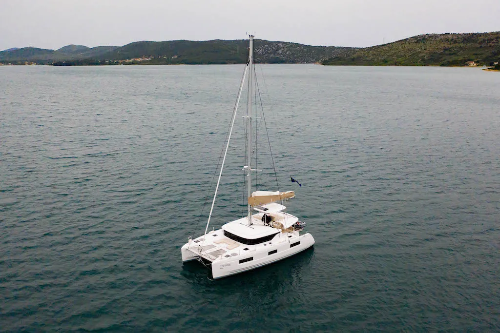 Exterior view of Kari, a Lagoon 46 catamaran at Šibenik, Croatia