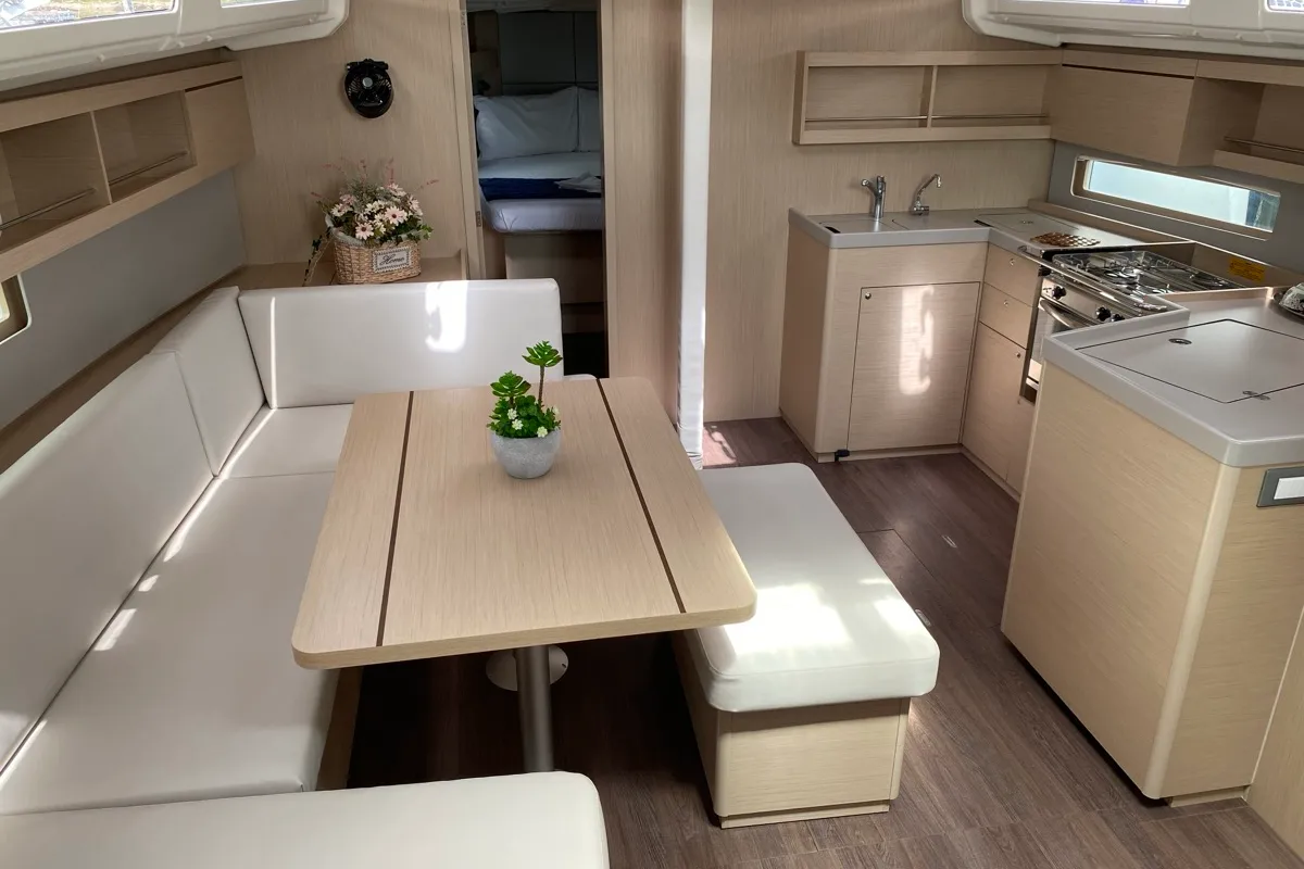 Salon of Karma, a Beneteau Oceanis 40.1 sailboat at Olbia, Italy