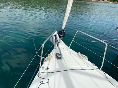 Deck of Karma, a Beneteau Oceanis 40.1 sailboat at Olbia, Italy