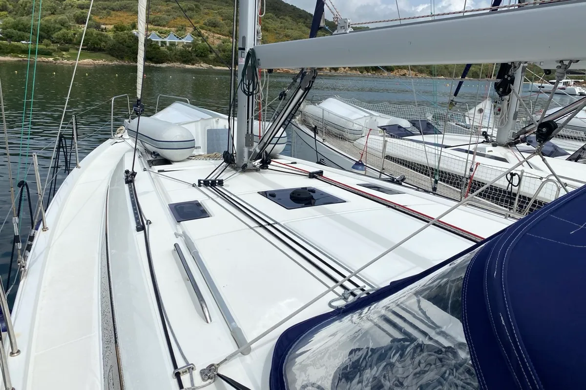 Deck of Karma, a Beneteau Oceanis 40.1 sailboat at Olbia, Italy