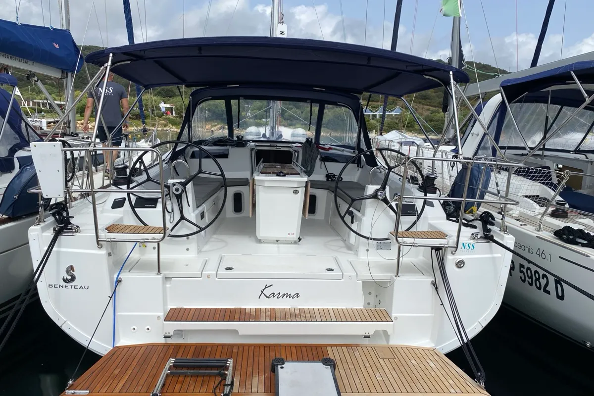 Exterior view of Karma, a Beneteau Oceanis 40.1 sailboat at Olbia, Italy