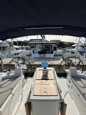 Cockpit of Karma, a Beneteau Oceanis 40.1 sailboat at Olbia, Italy