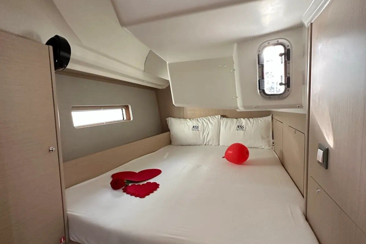 Cabin on Karma, a Beneteau Oceanis 40.1 sailboat at Olbia, Italy