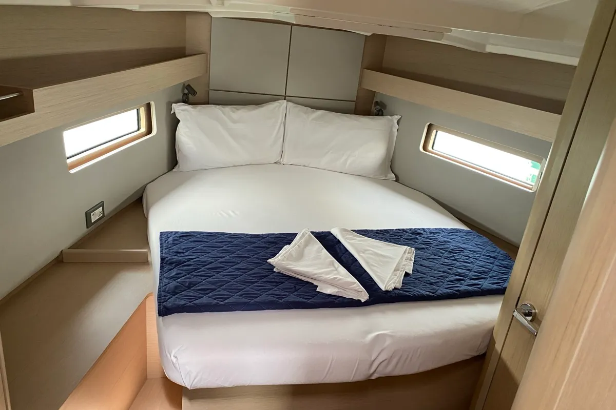Cabin on Karma, a Beneteau Oceanis 40.1 sailboat at Olbia, Italy