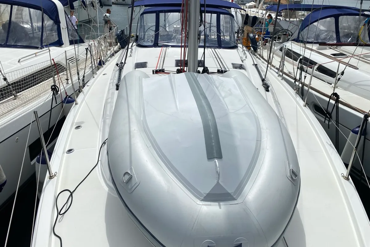 Deck of Karma, a Beneteau Oceanis 40.1 sailboat at Olbia, Italy