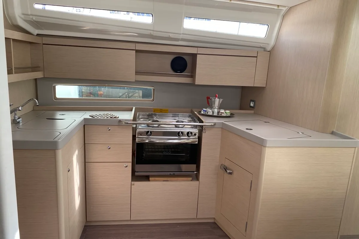 Galley of Karma, a Beneteau Oceanis 40.1 sailboat at Olbia, Italy