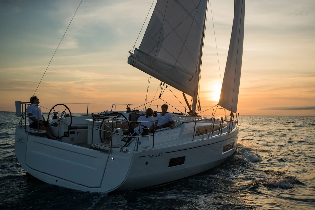 Exterior view of Karma, a Beneteau Oceanis 40.1 sailboat at Olbia, Italy