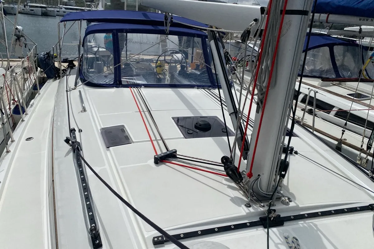 Deck of Karma, a Beneteau Oceanis 40.1 sailboat at Olbia, Italy
