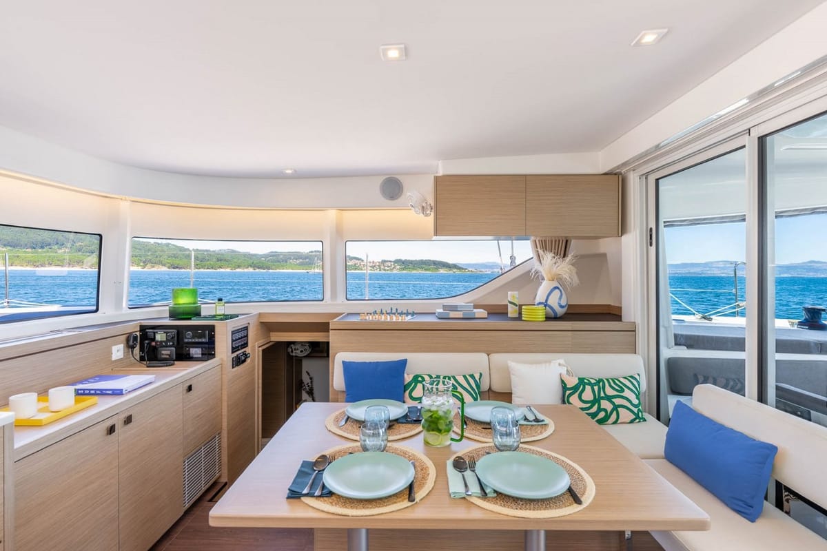 Salon of White, a Lagoon 43 catamaran at Salerno, Italy