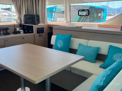 Salon of Too White, a Lagoon 43 catamaran at Salerno, Italy