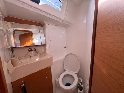 Head on Rhapsody, a Dufour 37 sailboat at La Rochelle, France