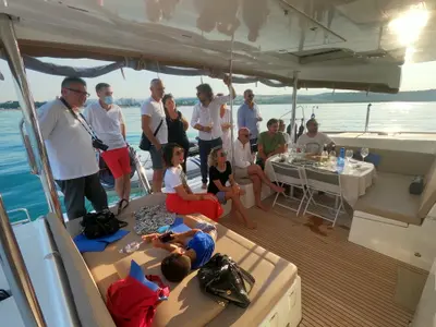 Deck of Zia Nella, a Lagoon 450 Fly catamaran at Grad Vis, Croatia