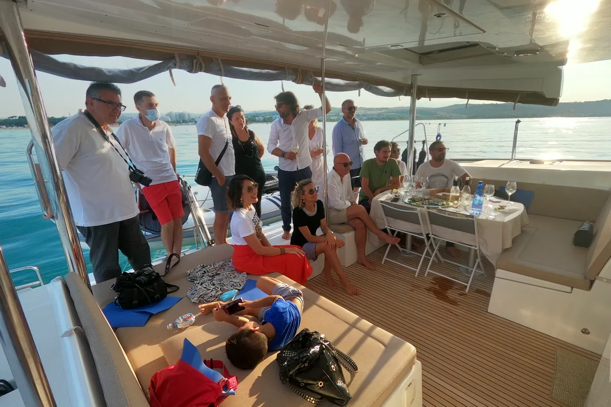 Deck of Zia Nella, a Lagoon 450 Fly catamaran at Grad Vis, Croatia