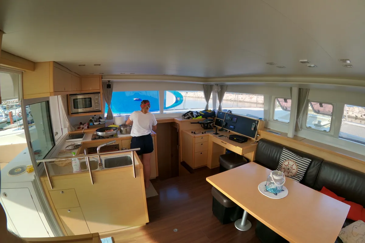 Salon of Zia Nella, a Lagoon 450 Fly catamaran at Grad Vis, Croatia