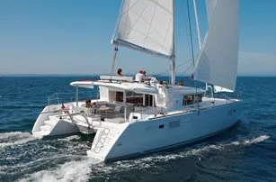 Exterior view of Zia Nella, a Lagoon 450 Fly catamaran at Grad Vis, Croatia