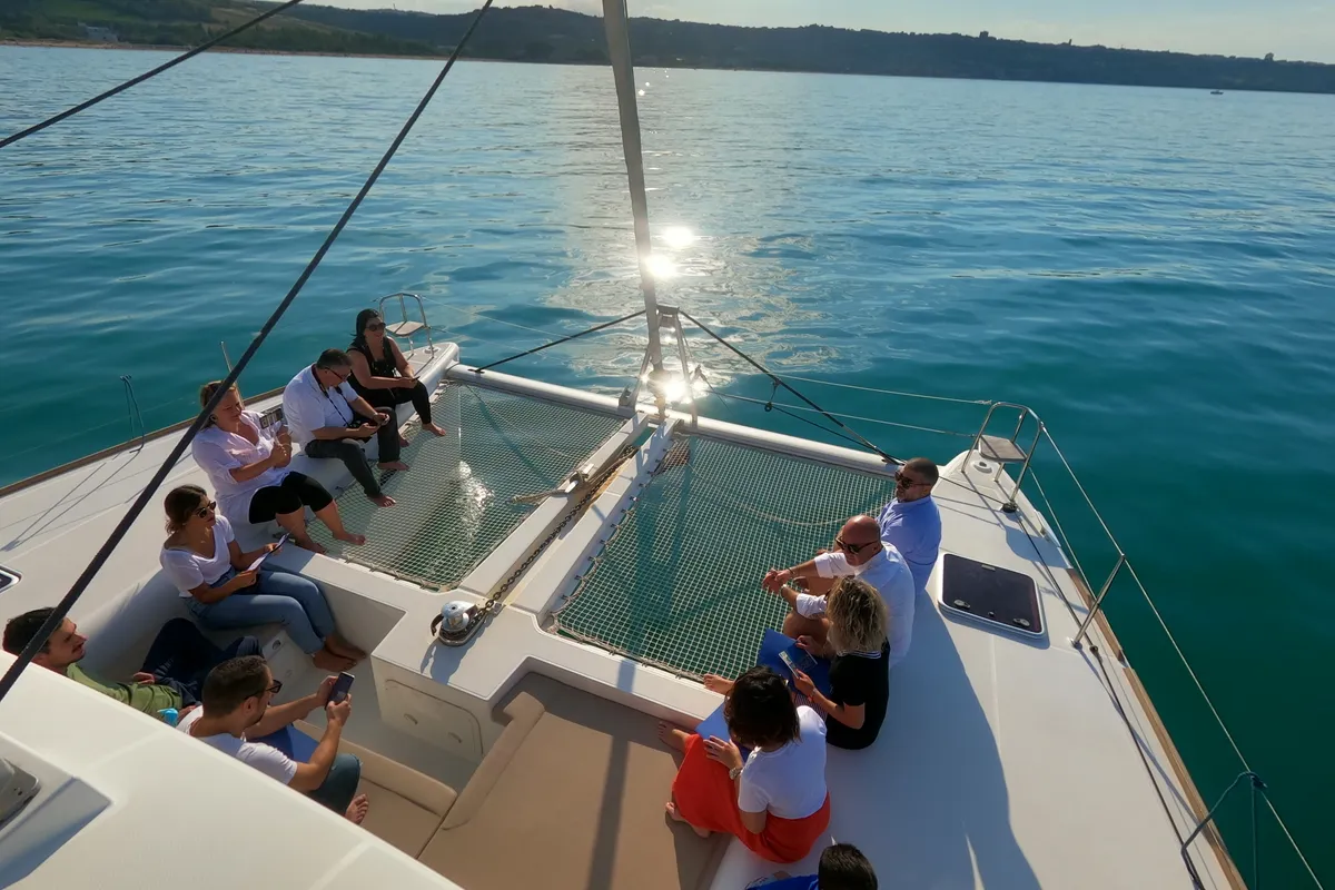 Deck of Zia Nella, a Lagoon 450 Fly catamaran at Grad Vis, Croatia