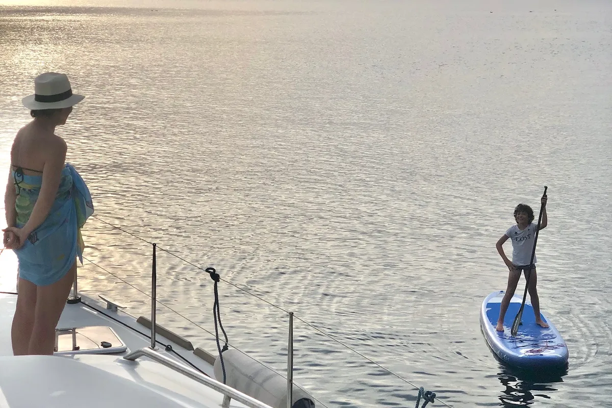 Exterior view of Zia Nella, a Lagoon 450 Fly catamaran at Grad Vis, Croatia