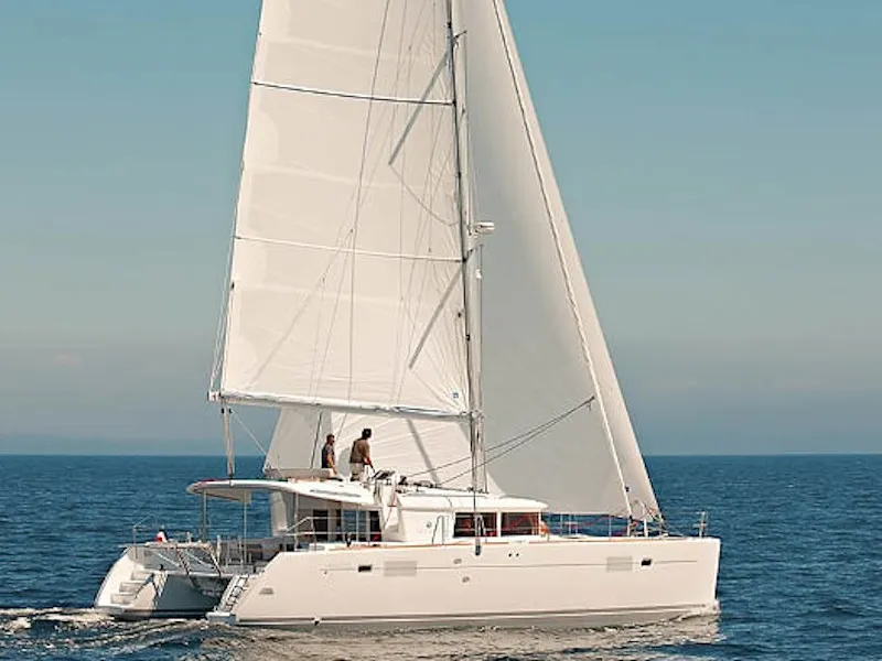 Exterior view of Zia Nella, a Lagoon 450 Fly catamaran at Grad Vis, Croatia