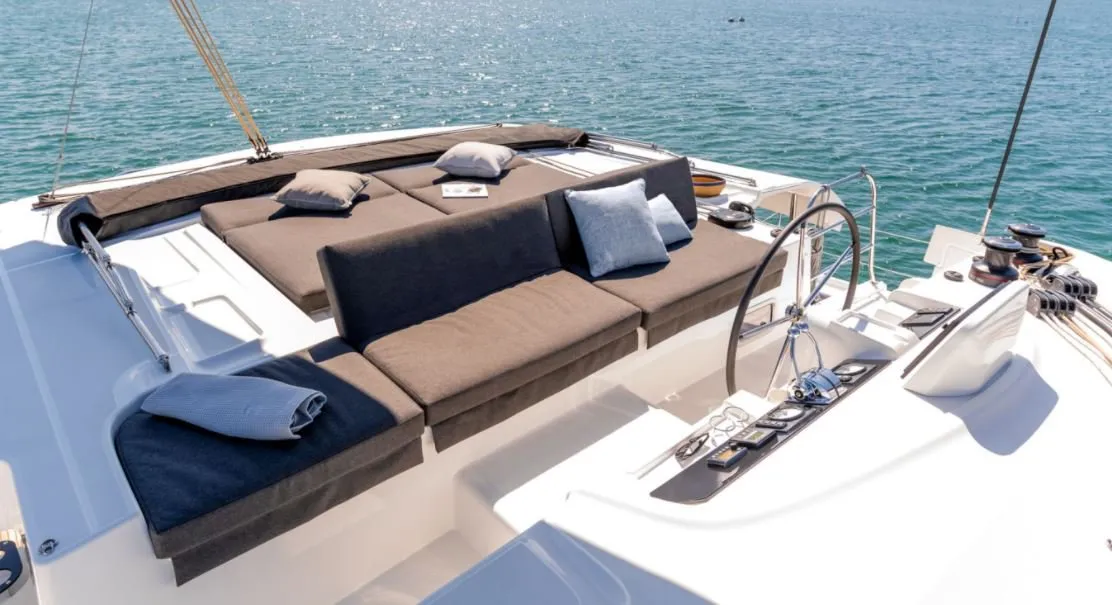 Cockpit of Rapscallion, a Lagoon 46 OW catamaran at Roche Caiman, Seychelles