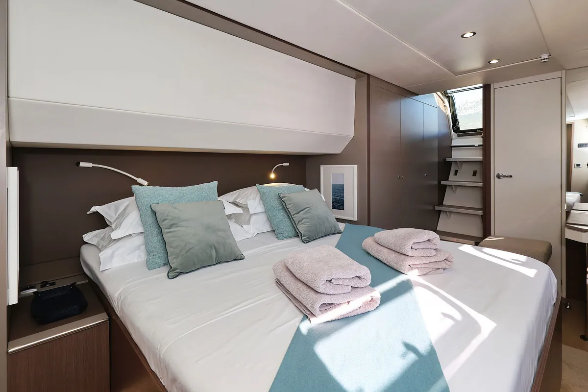 Cabin on Marea I, a Bali 5.4 catamaran at Grad Kaštela, Croatia