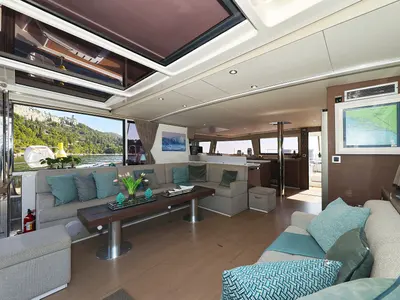 Salon of Marea I, a Bali 5.4 catamaran at Grad Kaštela, Croatia