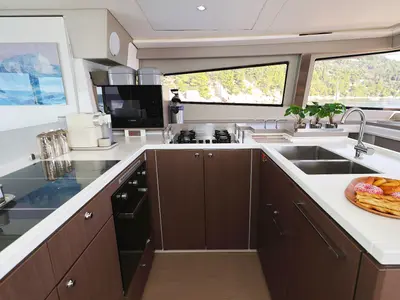 Galley of Marea I, a Bali 5.4 catamaran at Grad Kaštela, Croatia