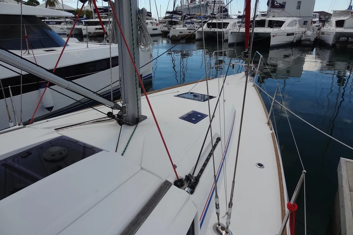 Deck of Hello Fun, a Jeanneau Sun Odyssey 419 sailboat at Road Town, British Virgin Islands