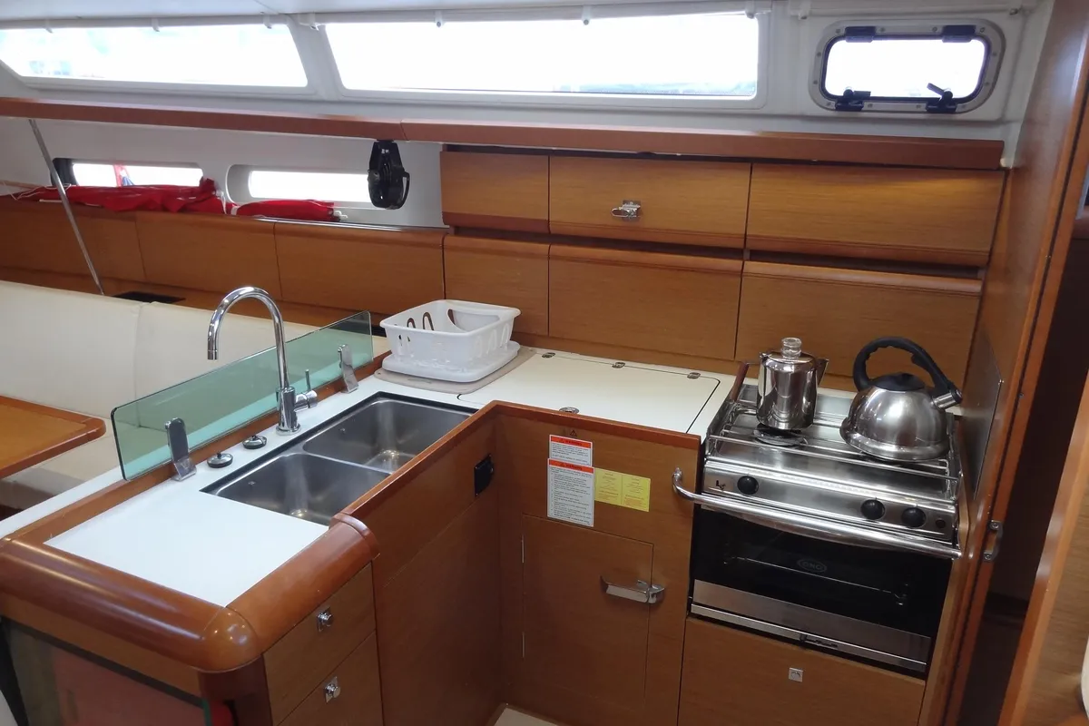Galley of Hello Fun, a Jeanneau Sun Odyssey 419 sailboat at Road Town, British Virgin Islands