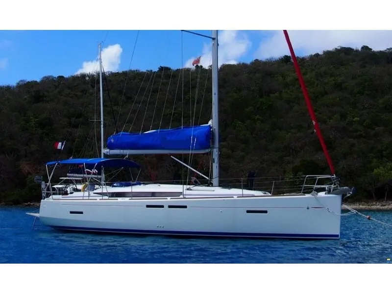 Exterior view of Hello Fun, a Jeanneau Sun Odyssey 419 sailboat at Road Town, British Virgin Islands