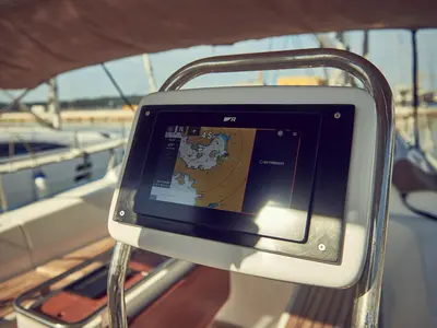 Cockpit of Six Friends, a Elan Impression 45 sailboat at Pula, Croatia