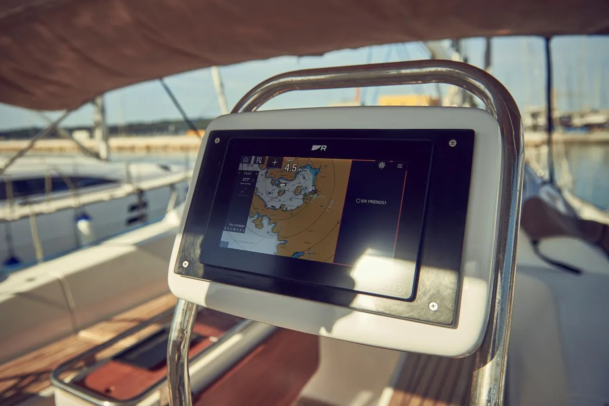 Cockpit of Six Friends, a Elan Impression 45 sailboat at Pula, Croatia