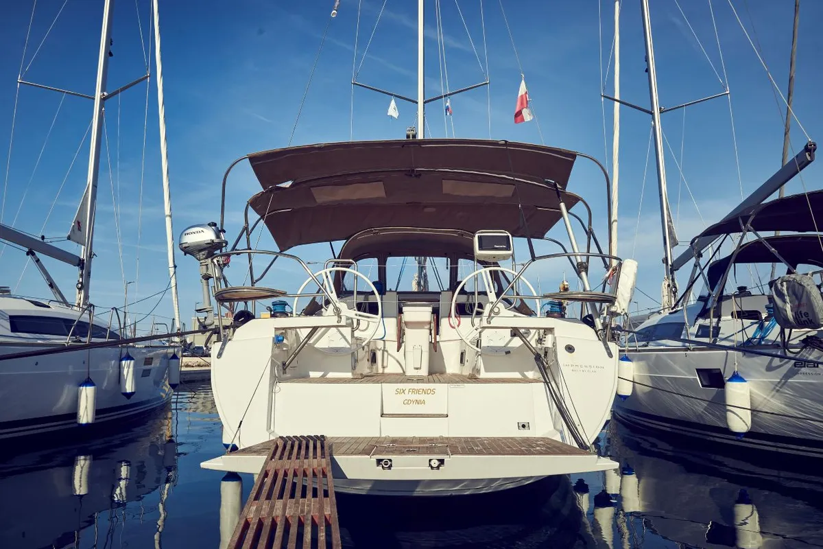 Exterior view of Six Friends, a Elan Impression 45 sailboat at Pula, Croatia