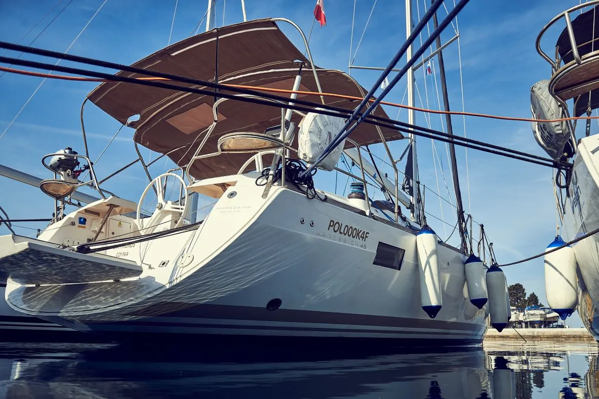 Exterior view of Six Friends, a Elan Impression 45 sailboat at Pula, Croatia