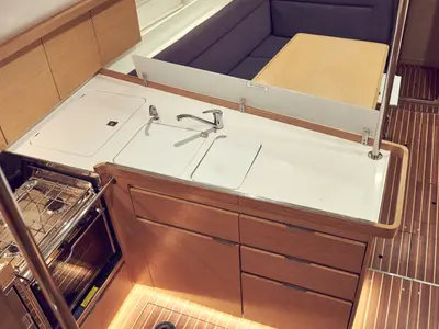 Galley of Six Friends, a Elan Impression 45 sailboat at Pula, Croatia