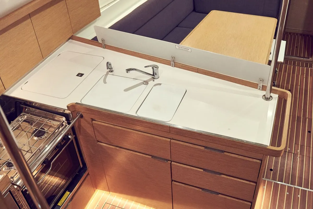 Galley of Six Friends, a Elan Impression 45 sailboat at Pula, Croatia