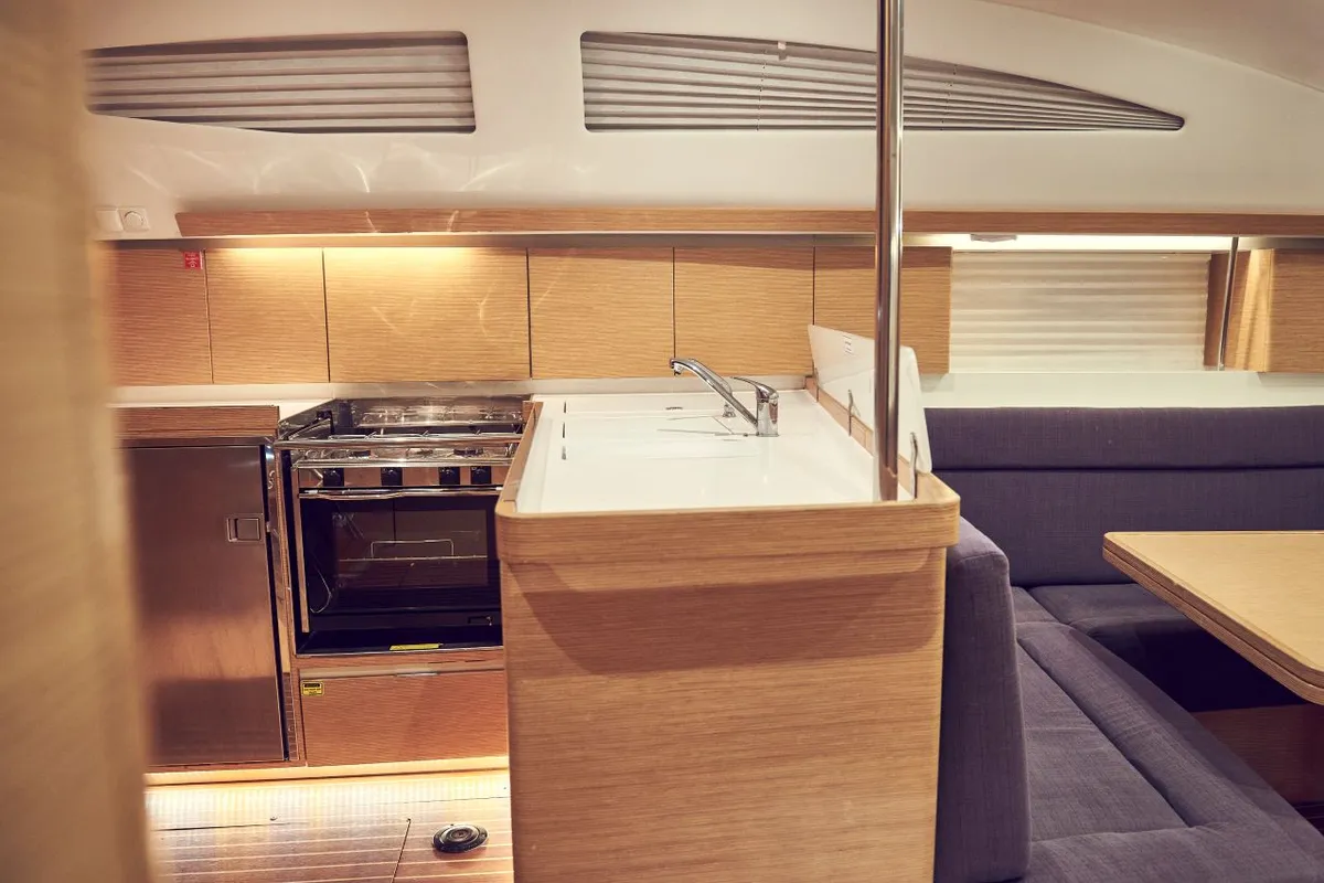 Galley of Six Friends, a Elan Impression 45 sailboat at Pula, Croatia