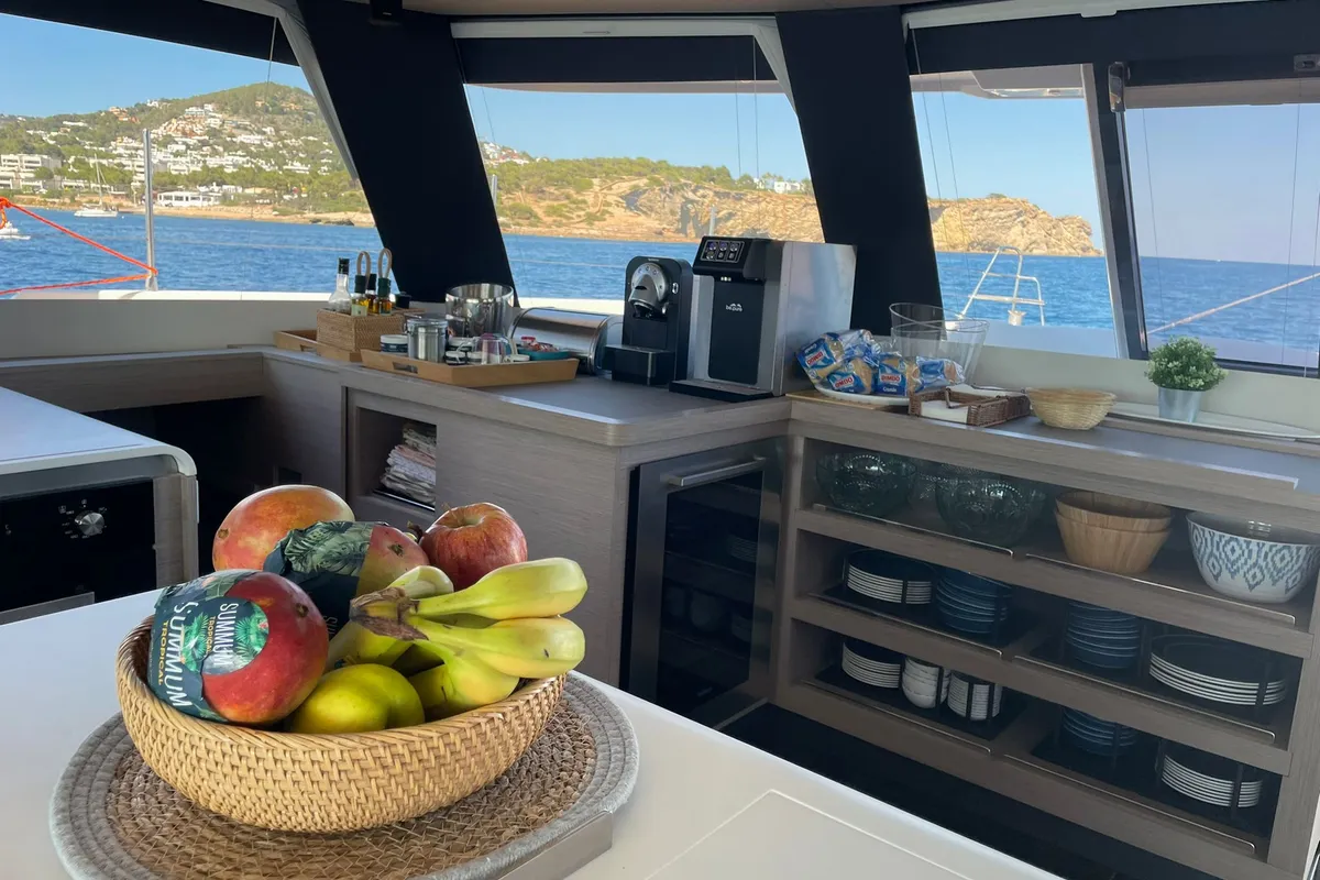 Galley of Chiloe, a Fountaine Pajot Alegria 67 catamaran at Ibiza, Spain
